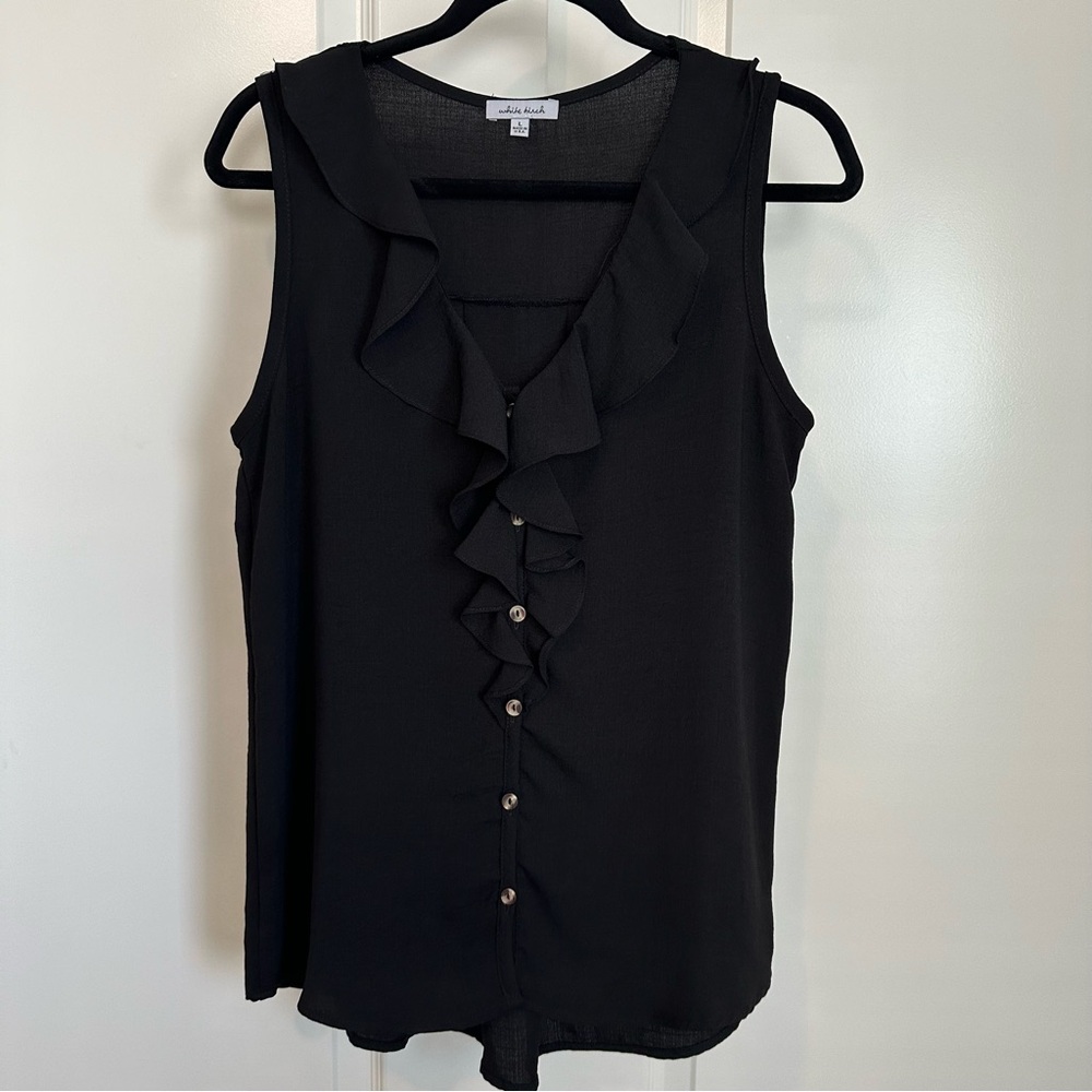 White Birch Black Ruffle Button-Down Sleeveless Blouse Size L